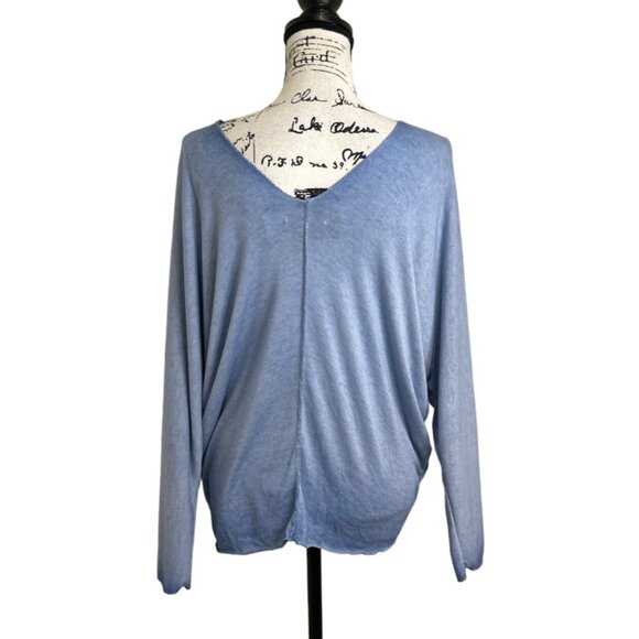 Free For Humanity Women's Top Metallic Trim Long Sleeve V-Neck Blue - Picture 3 of 8